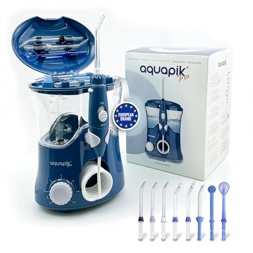 Aquapik® PRO Irrigador Dental Profesional | Elimina la Placa + Recomendado por dentistas + Cuida tus Implantes y Ortodoncia | Irrigador Bucal con 8 Boquillas + 10 Niveles de Presión + Capacidad 600 ml