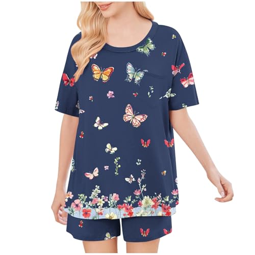 Women's Summer 2 Piece Outfits Lounge Sets Floral Short Sleeve Tee Shirts Matching and Shorts Tracksuit 2025 Trendy
