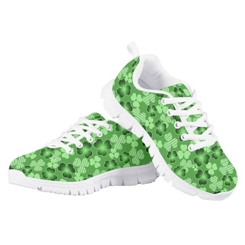 Yzaoxia St Patricks Day Shoes for Girls Size 1 Sneakers Kids Tennis Shoes Lace Up Running Shoes for Boys Green Leaf Walking Shoes Mesh Athletic Shoes Flat Hiking Shoes Sport Shoes School Footwear