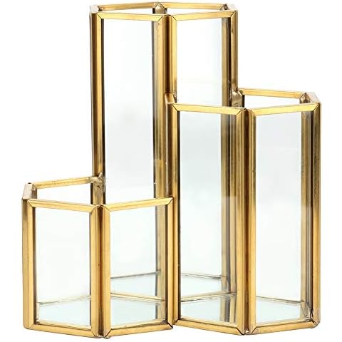 Make up Pinselhalter Gold, 3 Slots Sechsecke Kosmetik Pinsel Eyeliner Display Cup Home Dekorative Make up Organizer Desktop Glas Stifthalter Cover