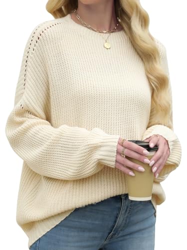 Womens Sweaters Early Fall Fashion 2025 Boho Tops Trendy Long Sleeve Shirts Blouses Dressy Casual Oversized Sweatshirt Loose Tunics Holiday Winter Clothes Comfy Clothing Plus Size Cream Beige 2XL4