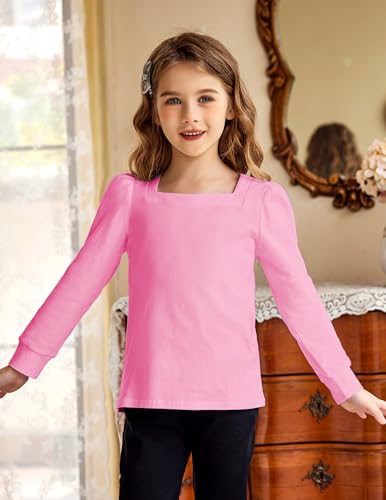 Image of Arshiner Girls Shirt Casual Square Neck Long Sleeve Shirts Fall Winter Tunic Tops For Girls 5-12 Years