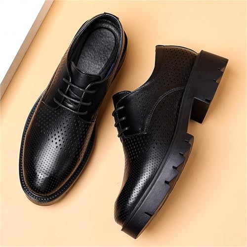 Men's Elevator Hollow Dress Shoes Summer Breathable Business Formal Loafers Thick Sole Wedding Slip On Leather Sandals for Office4
