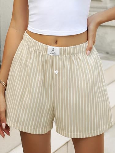 Image of ANRABESS Boxer Shorts for Women Gingham Pajama 2026 Summer Casual Lounge Sleep Plaid Shorts Y2K Beach Bottoms