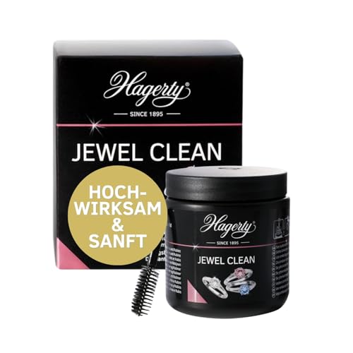 Hagerty Jewel Clean Schmucktauchbad für Edelsteine Gold Platin 170 ml I Effektiver Schmuckreiniger Diamanten Saphire Rubine I Schmuck-Reinigungsbad für erneuerten Glanz I mit Korb und Bürste