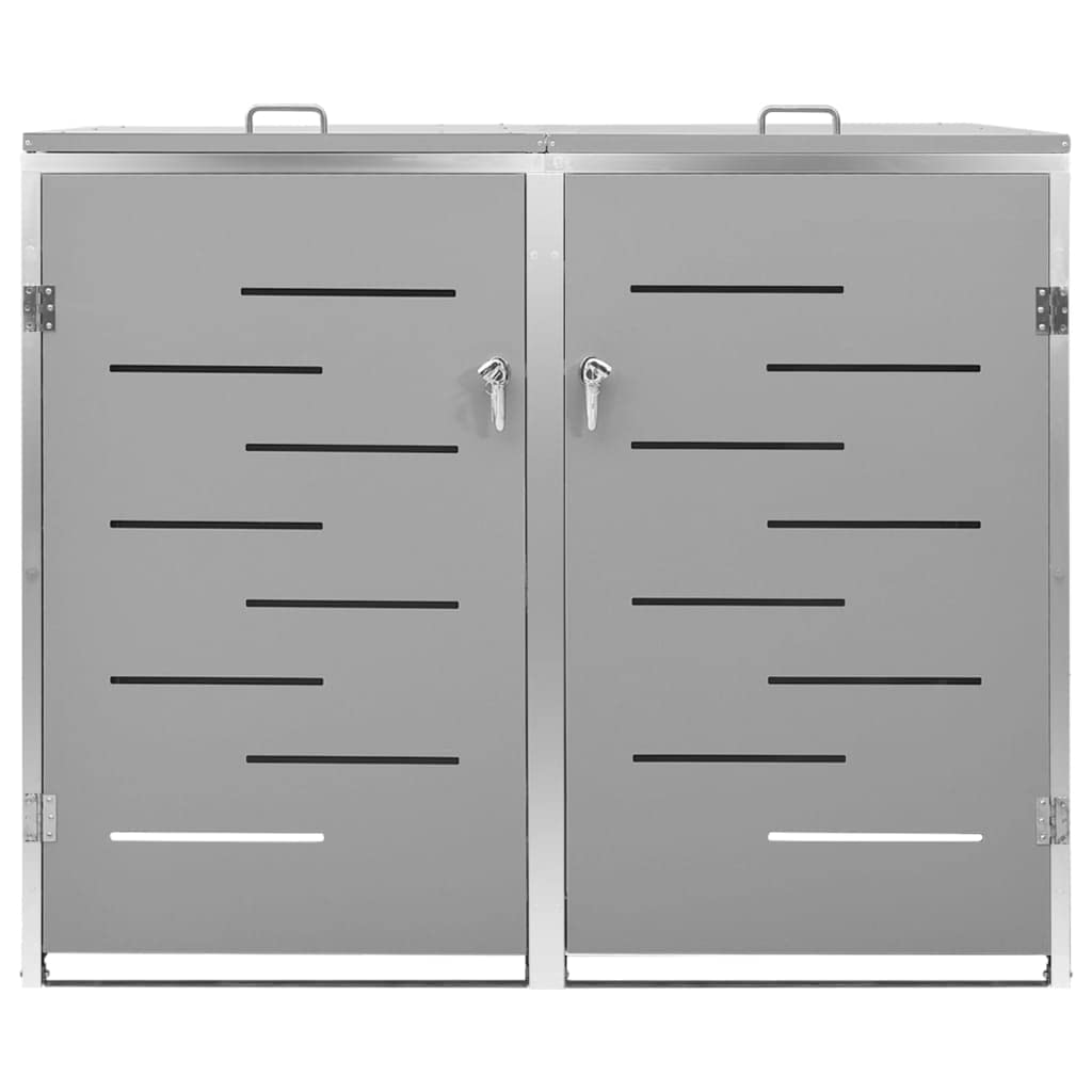 vidaXL Abri pour Deux Poubelles, Cache-Poubelle avec Couvercle, Boîte de Rangement à Poubelles Jardin Extérieur, 138x77,5x112,5 cm Acier Galvanisé