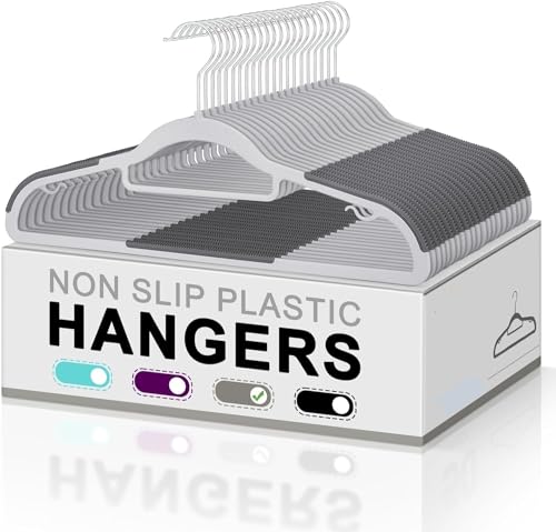 HOLLIO Plastic Hangers 20 Pack Plastic Clothes Hangers Non Slip Hangers with Rubber Grip, Heavy Duty Plastic Hangers with 360 Swivel Hook, Ultra Thin Hangers Space Saving, Gray Hangers for Closet (B0CKLTLV5B) Amazon Price History, Amazon Price Tracker