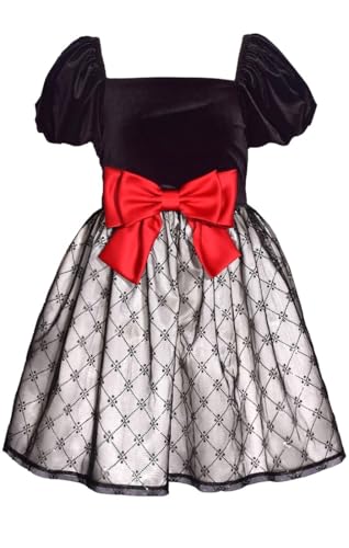 Bonnie Jean Girls 7-16 Red Black Puff Sleeve Holiday Christmas Dress