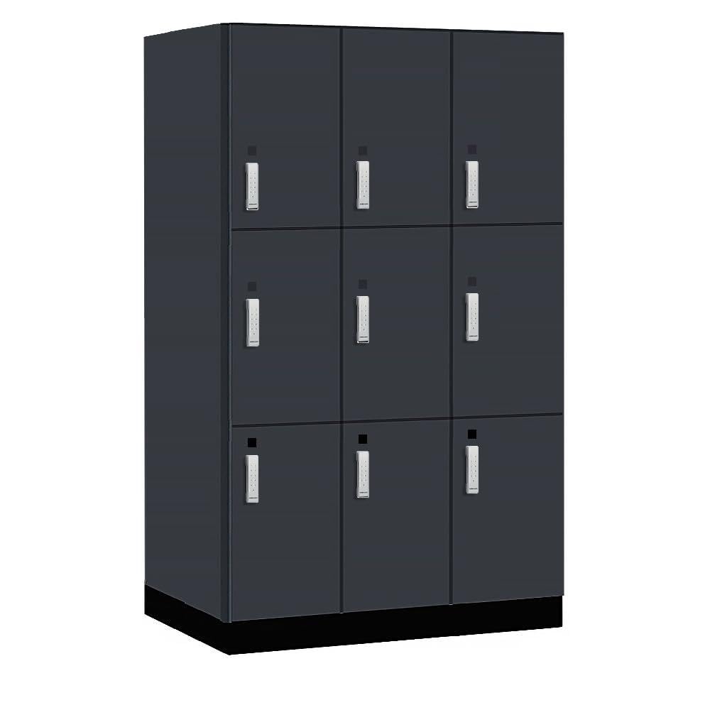 Salsbury 15 Wide Premier Wood Locker-Triple Tier-3 Wide-6 Feet High-24 Deep-Carbon Mesh-Silver Electronic Locks