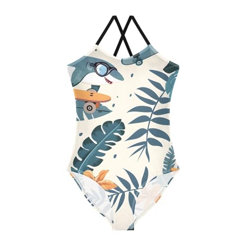 senya Girls Swimsuits Sharks Skateboard One-Piece Swimwear Quick Dry Girls Bathing Suits for 3 Years Old