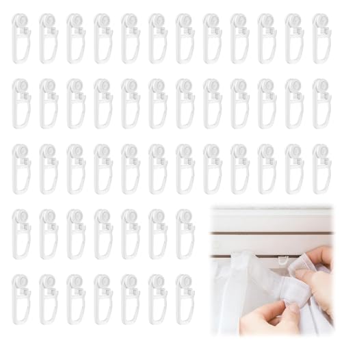 ALLisWE 50 Piezas Deslizador de Riel Gancho Deslizantes para Rieles de Cortinas Blanca Cortina Clips Ganchos de Cortina de Plástico Accesorios para Colgar para Cortinas Ventana Cortinas Ducha