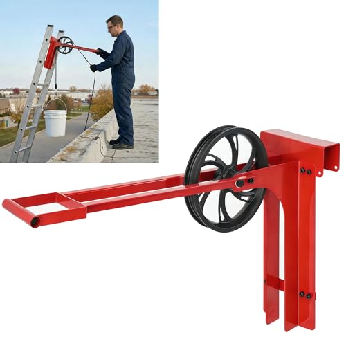 Chonway Hoisting Wheel with Long Handle 500 Lbs Ladder Pulley Hoist System 8.5 Scaffolding Wheels Scaffold Hoist Pulley for Ladder Accessories Red