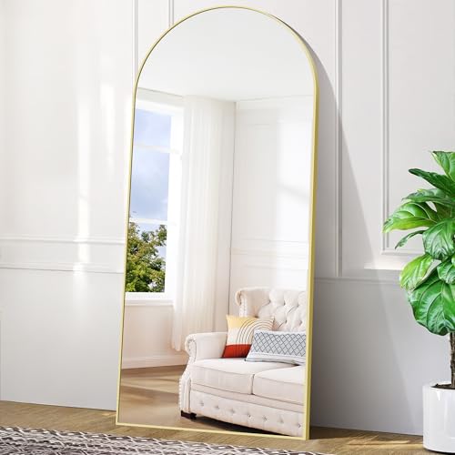 BONEWEI Espejo de Pie Cuerpo Entero Curvado, Espejos Grandes de Pared con Marco de Oro Aluminio 192...
