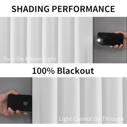 Image of Joydeco Solid White Blackout Curtains 120 Inches Long, Extra Long Black Out Curtains 108 Inch Long for Living Room Bedroom, Total Room Darkening Drapes for Windows with Grommets