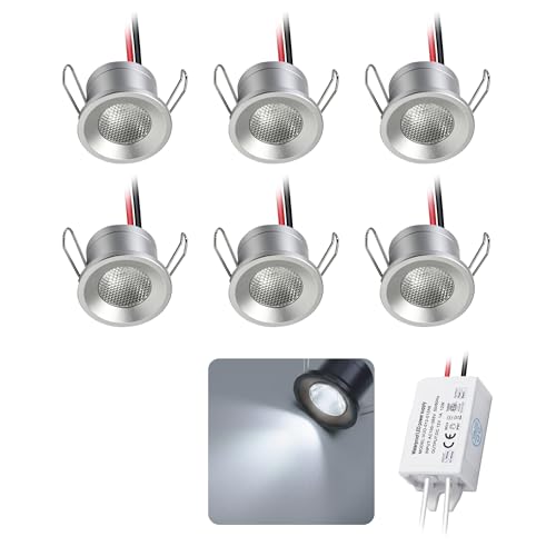 Mini Faretto LED 2W 6pz DC 12V, IP65 Impermeabile Spot Faretti Piccoli Da Incasso 220V, 25mm Spotlight Punto Luce Per Cartongesso Parete Scale Interne Vetrinetta Cucina Corridoi (Bianco Freddo)