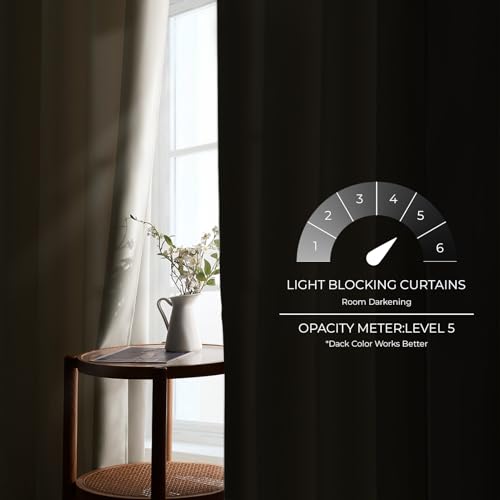 MRTREES Vorhang Blickdicht Gardinen Thermovorhang mit Ösen Verdunklungsvorhang Ösenschal, Kurz Modern 225×140cm(H×B) Beige Creme 2er Set für Hotels Büros Wohnzimmer Schlafzimmer Kinderzimmer