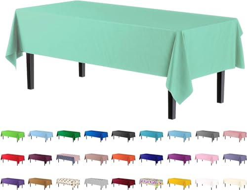 Image of Exquisite Mint Plastic Table Cloth - 54In. x 108In. Disposable Tablecloth for Parties - Rectangle Tablecloth - Disposable Table Cloths for Parties
