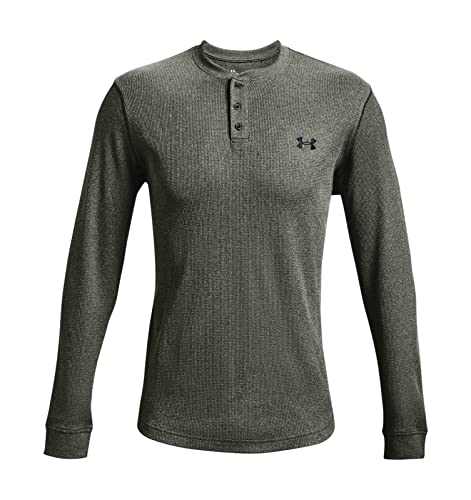 Under Armour Men's UA Waffle Henley Shirt Long Sleeve (Baroque Green/Black-310, Medium)