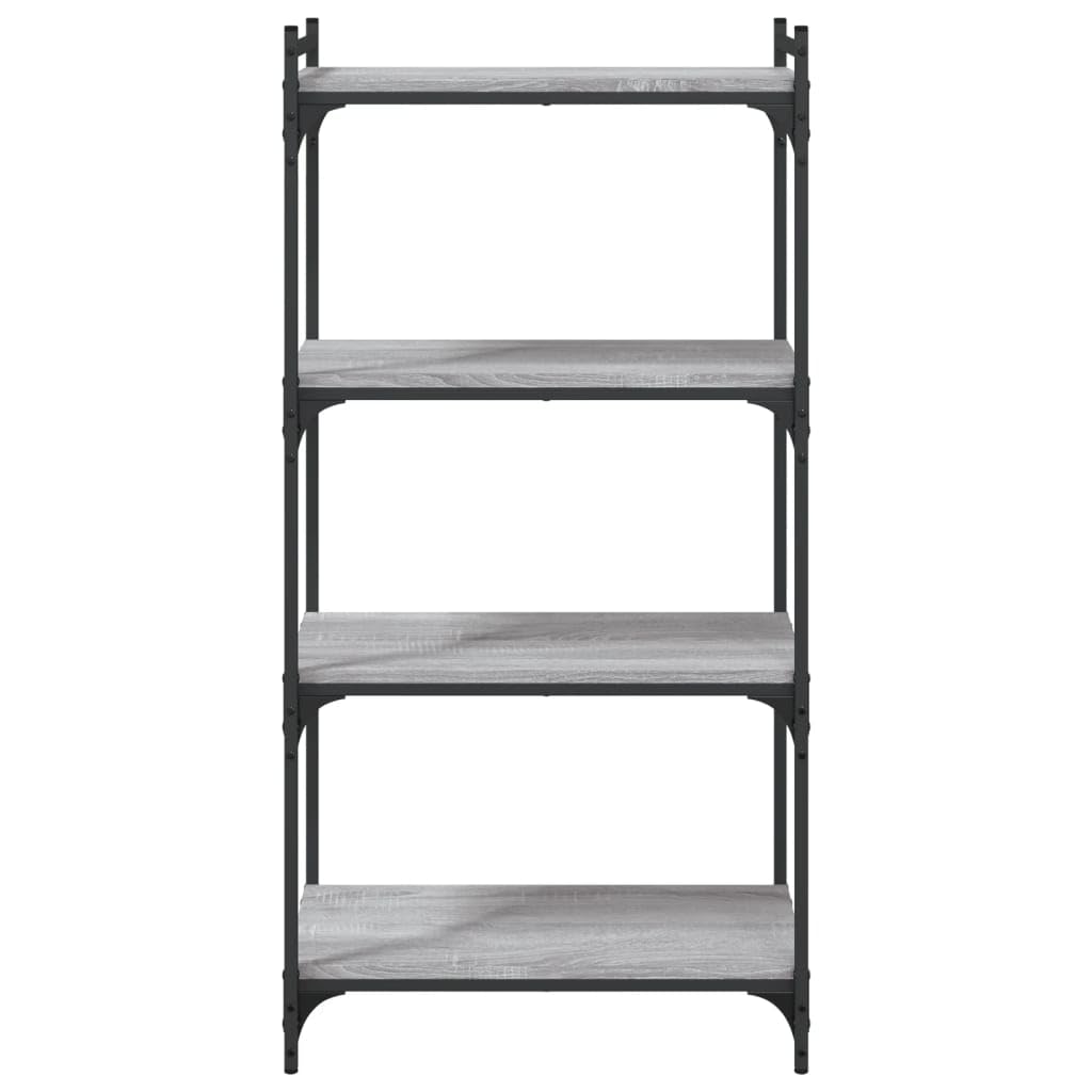 Homgoday Regał na książki, 4 półki, stojący, biurowy, magazynowy, do przechowywania, regulowane nogi, do salonu, gabinetu, biura, szary, Sonoma, 60 x 30 x 120 cm, materiał drewnopochodny