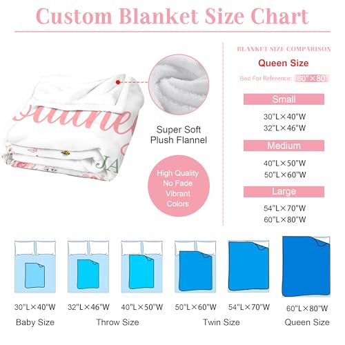 Image of Personalized Baby Blanket with Name, Custom Name Blanket for Kids Soft Flanne Blankets in Easter Personalized Baby Gifts for Infant Newborn Shower (Rose)