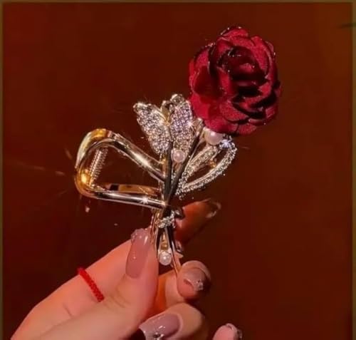 Image of Diversa Rhinestone Golden Claw Clip, Embellished Korean Clutcher, Non- Slip Metal Claw Clip for Girls, Fancy Clutcher for Women, Pack of 1 (Golden Rose)