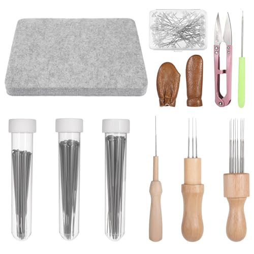 Image of 148 Pcs Needles Felting Tools, Professional Needle Felting Kit, 8 x 10 Inch Felting Pad with Needles Finger Guards Wooden Handle Scissor Bag for Beginner Professional DIY