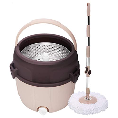 SBJKLYRN Cubo para fregona, Cubo de trapeador Giratorio Que Ahorra Trabajo for el hogar Trapeador Acero Inoxidable un Solo Tubo Barril automático for Pisos Madera