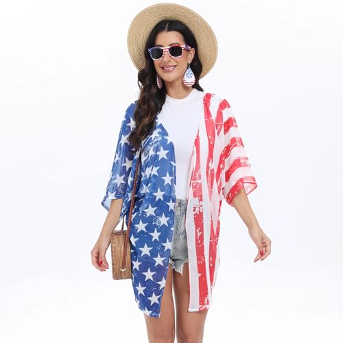 4th of July Outfits for Women Patriotic Kimono Cardigan with 4th of July Accessories | Womens 4th of July Outfit2