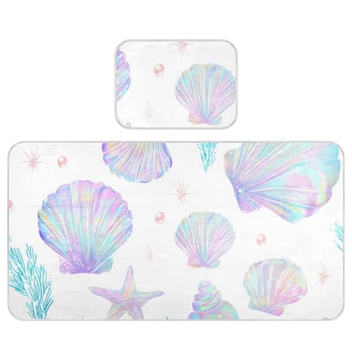 Bolaz Summer Sleeping Bed Pad, Seashells Pattern Cooling Mattress Set Breathable Bed Mat Ice Silk Mat + Pillow Cover for Toddler Boys Girls