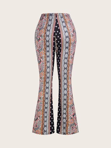 Women's Boho Print Flare Pants High Elastic Waist Stretchy Vacation Trousers2