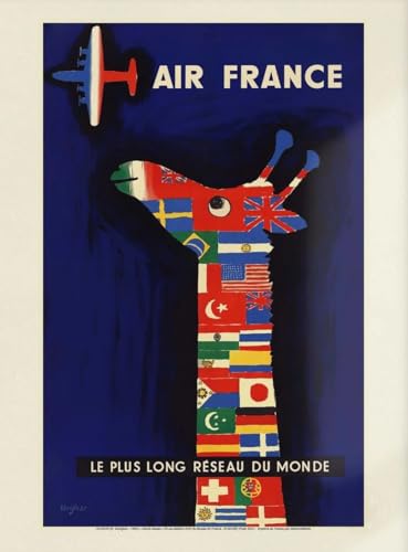 Affiche Air France Girafe Savignac 1956 en papier vergé crème de dimension 50x70 cm