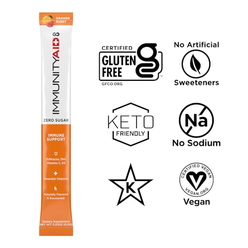 Image of LIFEAID IMMUNITYAID GO! Zero Sugar Immunity + Hydration Packet, Vitamin C, Echinacea, Zinc, Astragalus Root, Keto-friendly, Vegan & Gluten-Free, 5 calories, Naturally Sweetened, No Caffeine, 14 Pack