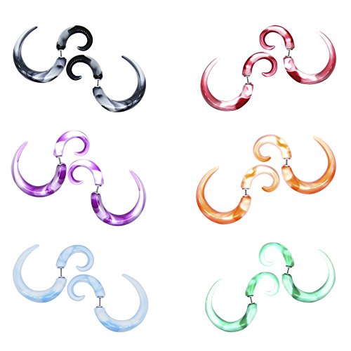 CrazyPiercing 12Pcs Fake Tapers Acrylic Ear Gauge Spiral Earrings Studs Stretcher Piercing Taper 20G3