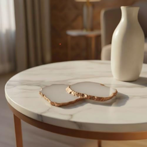 Image of Natural Agate Stone Tea Coasters Set | Premium Stone Coasters for Tea, Coffee & Glass | Heat Resistant Coasters for Dining Table, Office Desk & Home Decor | Pack of 2 | Color -White