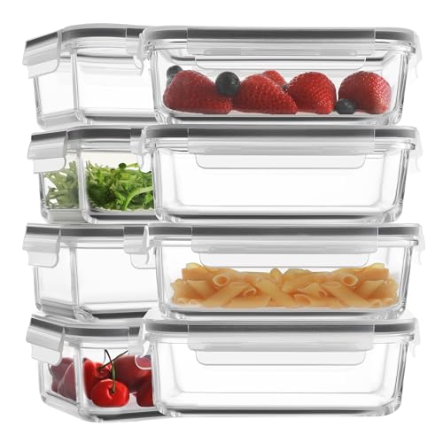 HOMBERKING 30oz 8 Pack Glass Meal Prep Containers with Lids, Food...