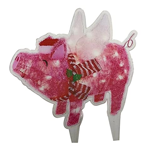 MISSUKISS Décoration de cochon de Noël lumineuse avec ailes - Écharpe à rayures romantique - Décoration d'intérieur ou d'extérieur pour la maison - Rose - Taille S Cover