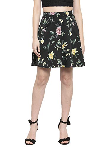 Image of Sera Women's Floral Print Black Viscose Rayon A-Line Casual Mini Skirt