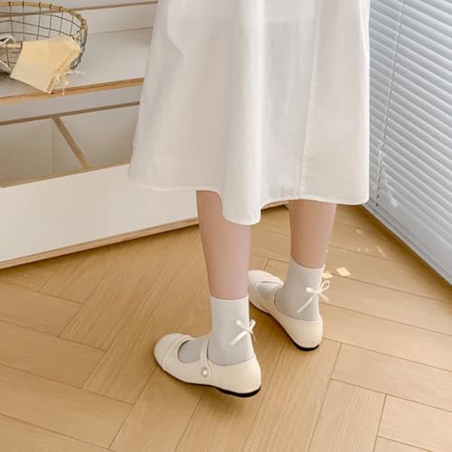 Image of Women's Bow Crew Socks - Cotton Sweet Lolita Dress Breathable Soft Girls' Socks - 3 Pairs