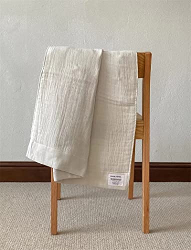 Gauze Towel, Pure 100% Cotton, Natural Flax Thick Towel, Linen Towel, Soft Travel Towel, Hair Towel, Textured, Waffle Weave, Super Absorbent, Sustainable, Quick Dry, Spa Quality (1 Bath Towel, Ivory) #TOP14