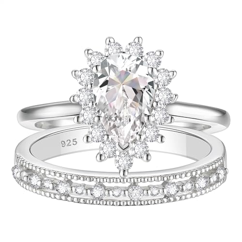 Wedding Ring Set for Her Wedding Band Engagement Ring Set for Women 925 Sterling Silver 2Ct Pear Cut AAAAA Cz Size 5-10