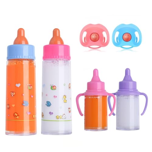 JINJUMEI 4 Piezas Biberones Mágicos para Muñeca, 2 Piezas Chupete para Muñecas, Simulación de Alimentación Juguete, Accesorios para Juegos de rol de Bebés, Ideal para Niños Partir de 3 Años