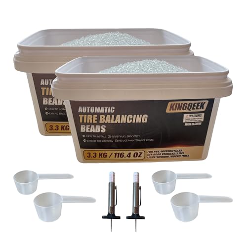 KINGQEEK Tire Balancing Beads 6.6KG(232.8oz) Tempered Glass Wheel Beads for Balance for Trucks Motorcycles Trailer ATVs Off-Road Vehicles with Tire Tread Depth Gauge | Reusable Eco-Friendly Beads
