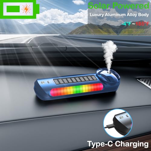 Image of Solar Smart Car Air Freshener, Car Diffuser with Auto On /Off, Aluminum Alloy, 3 Mode Adjustable, Built-in Battery, Ambient Light, Essential Oil Diffuser Car Accessories for Men Blue
