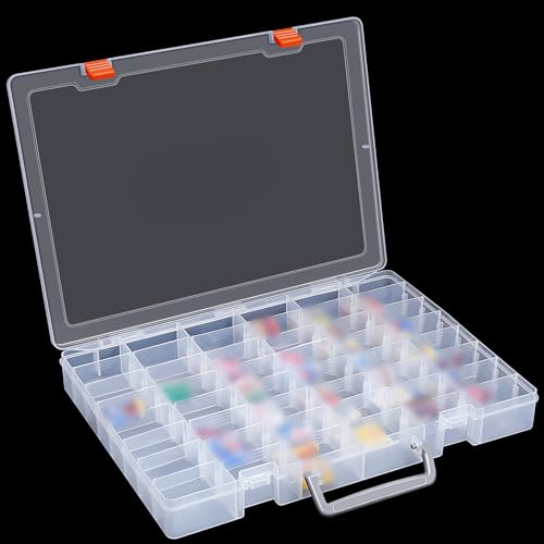 Image of Juexica 1 Pcs Large 48 Grids Plastic Storage Bead Organizer Box, Tackle Box, Compartment Organizer Container with Adjustable Dividers for Jewelry Art Crafts Toys Screw Small Parts (Clear)