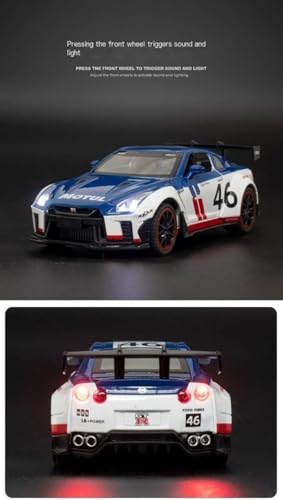 Image of 1:24 Scale Niss-aan Skyline Ares GTR R-35 Model Alloy Metal Pull Back Toy car for Kids with Openable Doors & Light, Music Toy Vehicle for Kids (Nissaan Skyline Ares GTR R-35 (Blue))