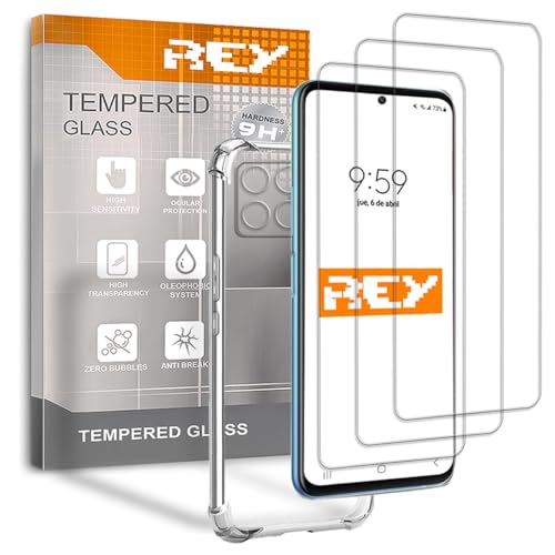 REY 3X Protector de Pantalla y Funda Anti-Shock para Samsung Galaxy M53 5G, Cristal Vidrio Templado y Silicona TPU de Alta Resistencia