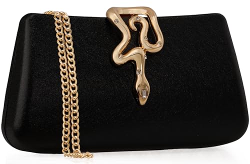 Image of Women's Formal Evening Clutch Purse Synthetic Leather with Snake Clasp, Detachable Strap for Wedding, Prom, Party