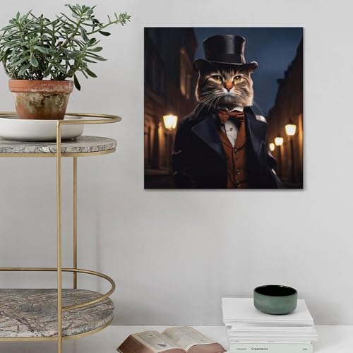XFUHB Impression sur toile représentant un chat gangster sombre, poster décoratif sur toile, affiches et image d'art moderne pour chambre à coucher (70 x 70 cm)