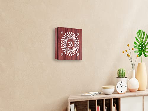 Image of Decorative Wooden Om Photo Frames for Wall with Light Decorative Wooden Wall Lights Lamps with HD Lights Very Attractive for Home and Hall Living Rooms with Lights for Home (Blue Color)