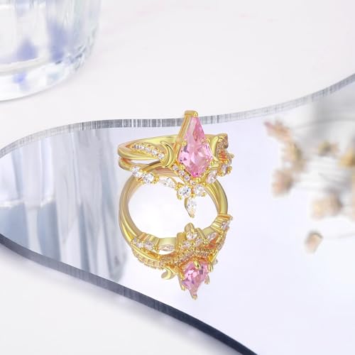 JIANGYUE Engagement Pink Rings Wedding Ring Set Kite Cut Ring3